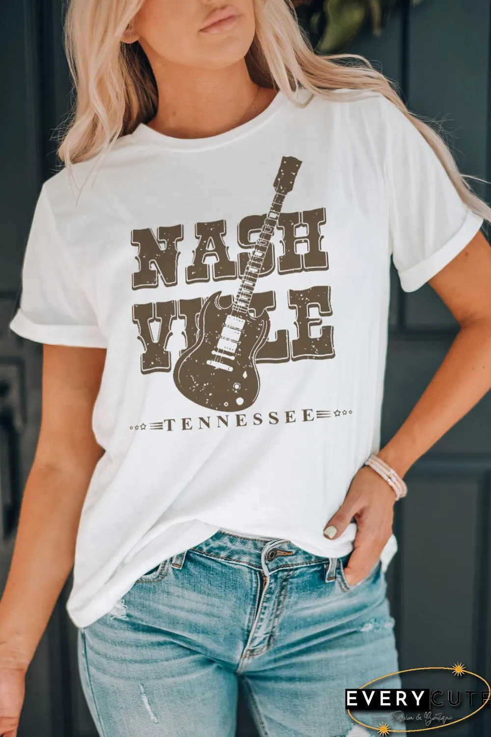 White NASHVILLE Country Music Theme Graphic Tee