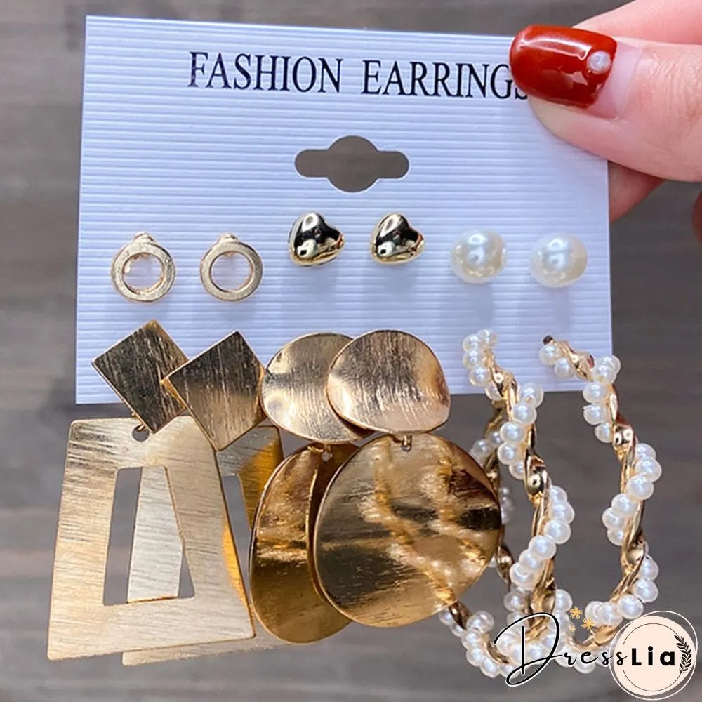17KM Fashion Pearl Hoop Earrings Set For Women Geometirc Gold Metal Circle Hoop Earrings Brincos Trend Jewelry Gift