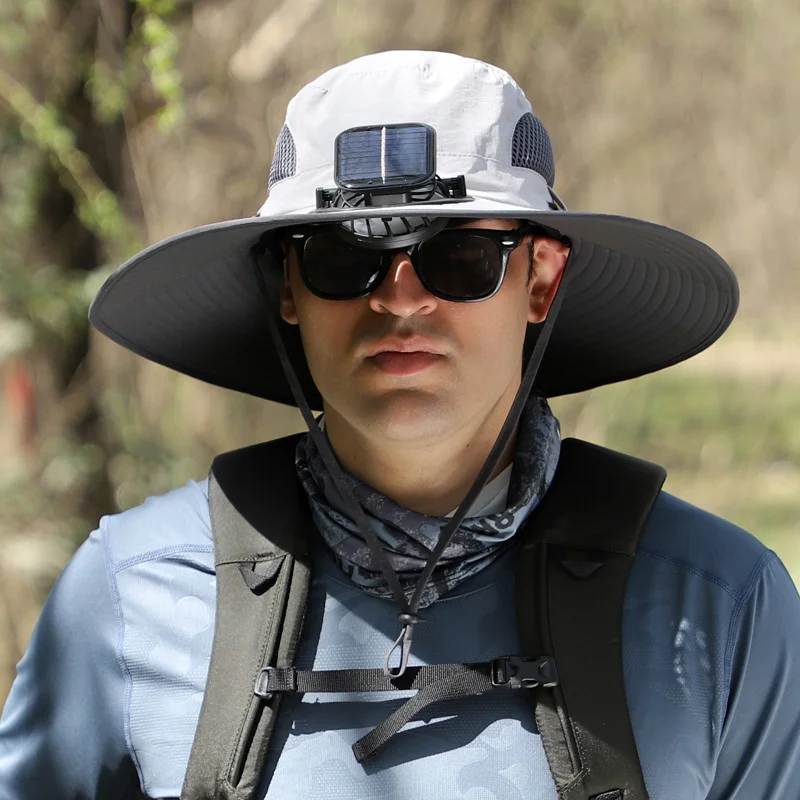 Wide Brim Solar Fan Outdoor Fishing Hat-Solar & USB Charging
