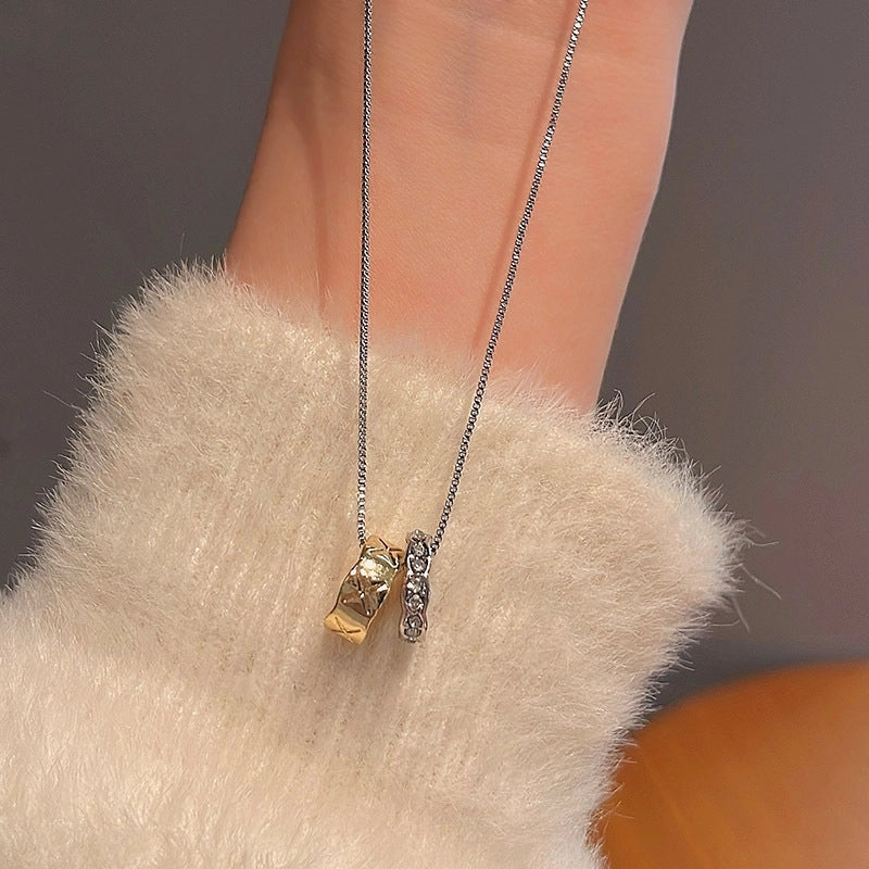 Modern Style Geometric Heart Shape Bow Knot Titanium Steel Copper Plating Inlay Zircon Pendant Necklace