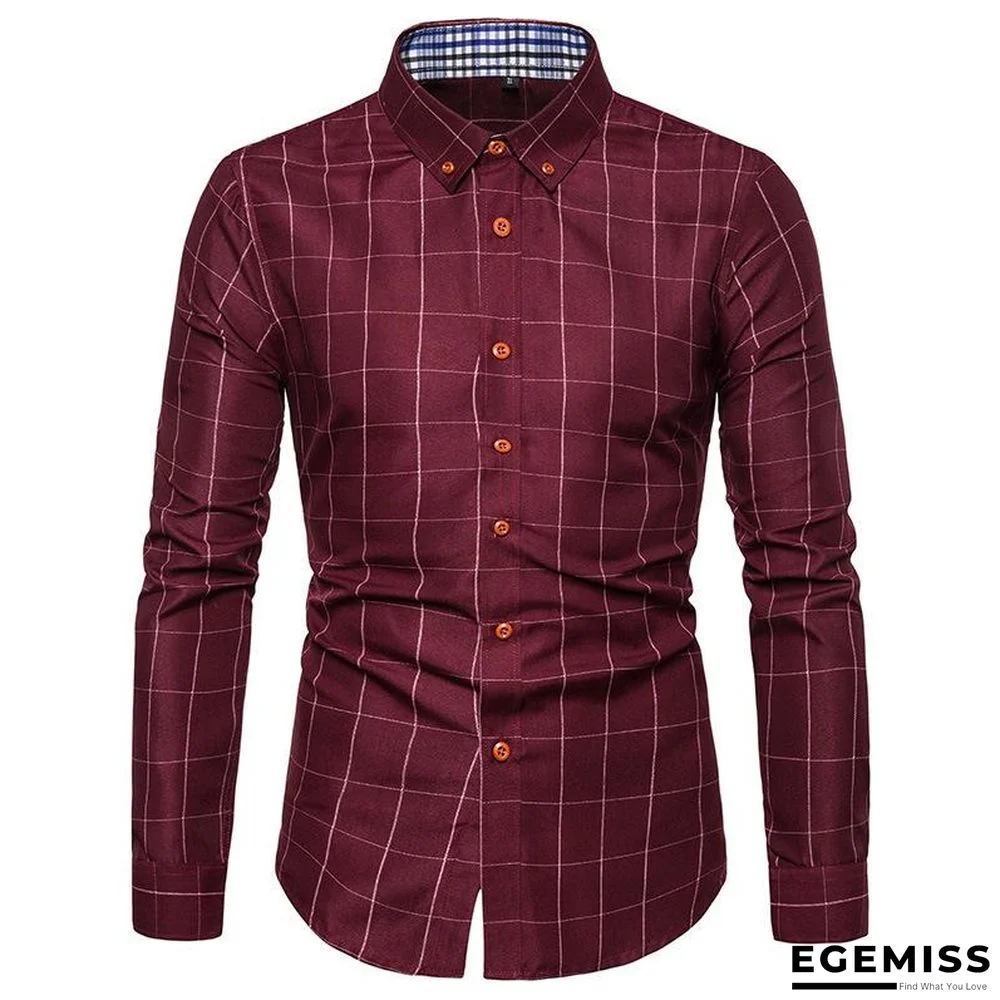 Spring/Autumn Mens Long Sleeve Plaid Cotton Shirts | EGEMISS