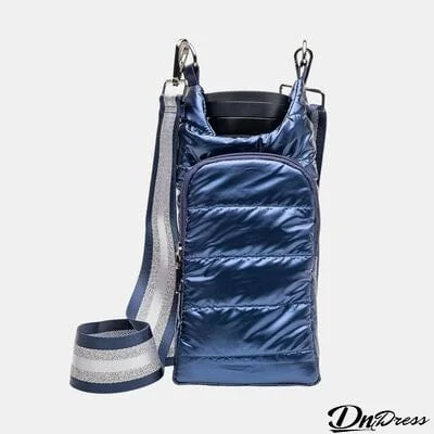 Quilted Water Bottle Sleeve with Striped Strap