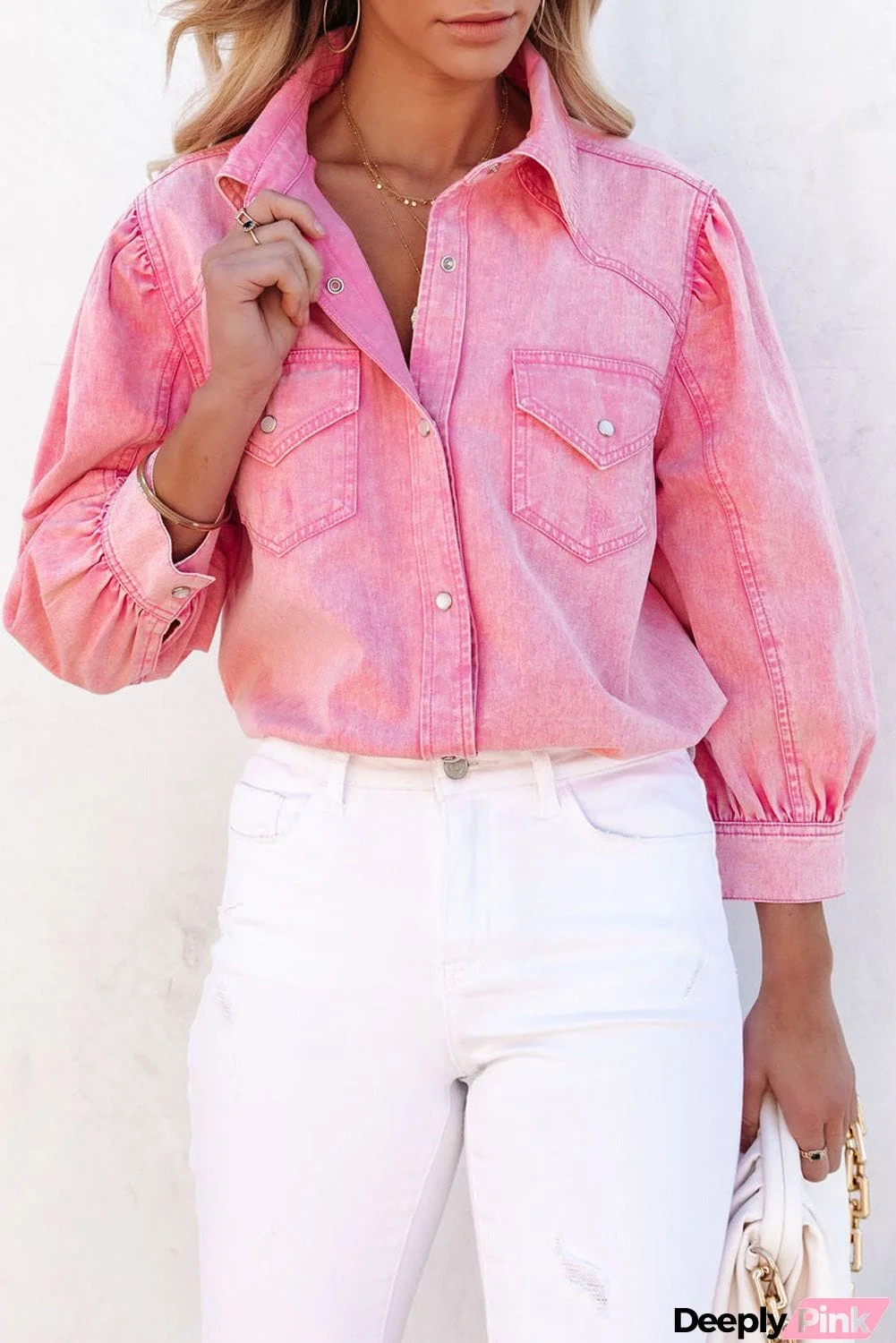 Acid Washed Snap Buttons Denim Shirt