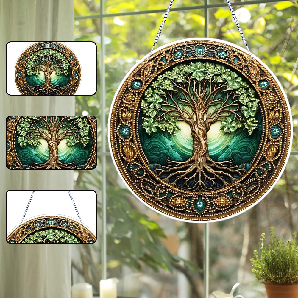 DIY Life Tree PVC Special Shaped Hanging Diamond Painting Art Pendant Suncatcher Home Windows Decor 