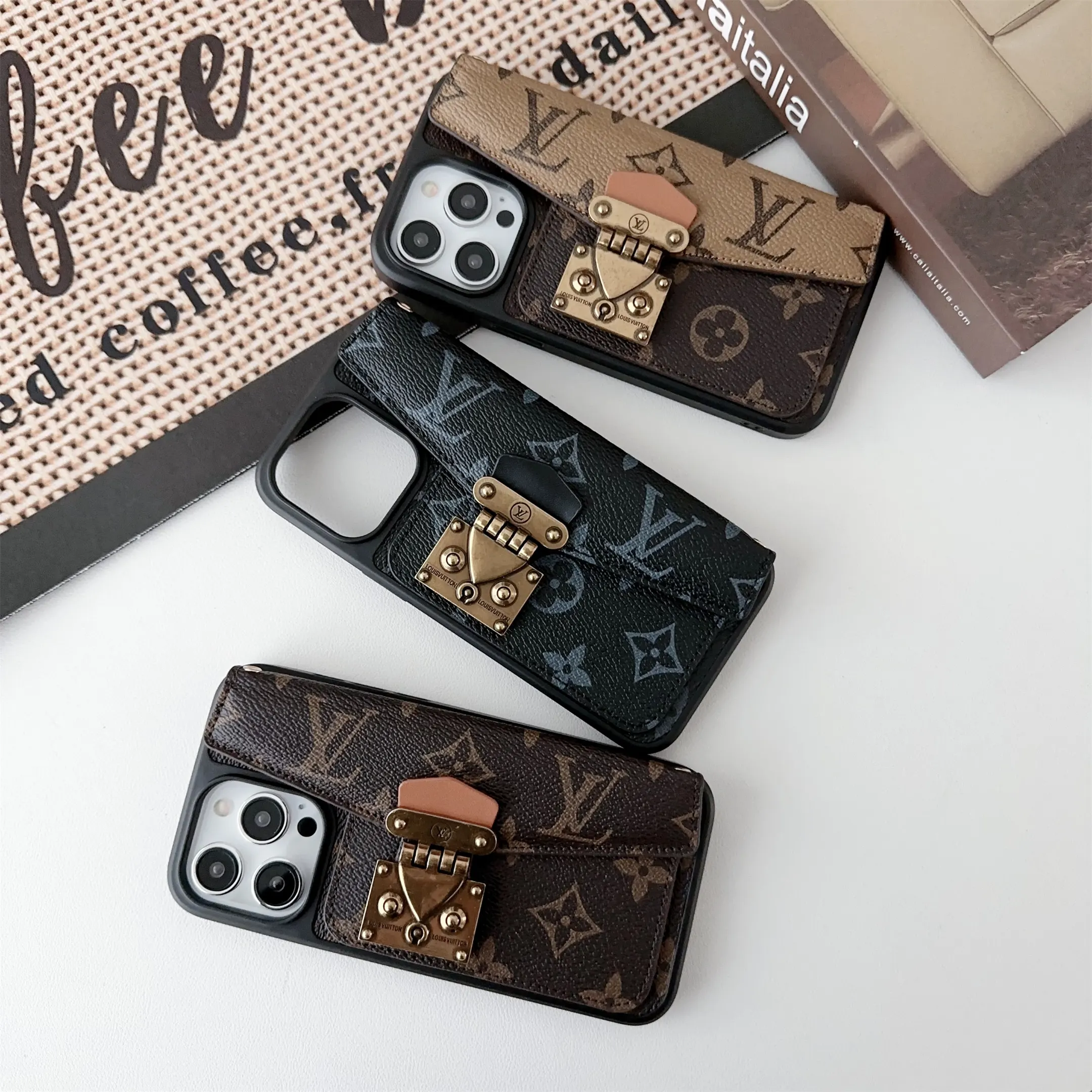 LV Dauphine Monogram Canvas Crossbody Postman Apple iPhone Wallet Case