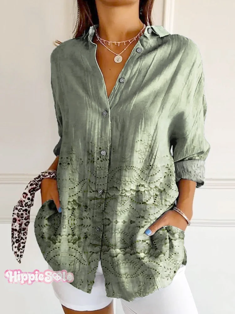 Women's Floral Texture Art Print Casual Cotton Shirt