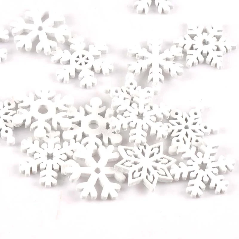 50pcs 22mm White snowflake Wood Slices Decoration DIY Crafts For Scrapbooking Home Decoration Wooden Ornaments m2160