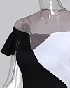 V Cut Color Block Button Detail Wrap Dress