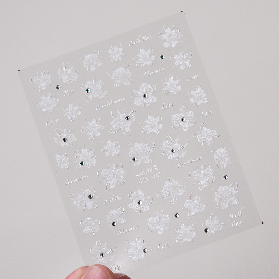 Bonushev Flash Translucent White Rose Flowers Nail Stickers 5D Crystal Nail Art Decal Design Manicure Tool High Quality