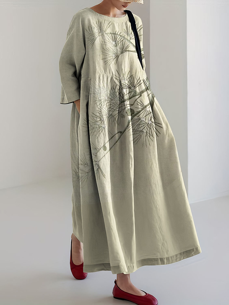 Comstylish Japanese Bamboo Art Linen Blend Maxi Dress