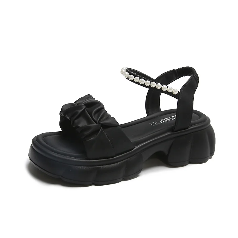 Toloer Toloer Girl 2024 New Summer Platform Pearl Flowers Girl Small Fresh With Skirt Beach Roman Sandals-Outfit Ideas