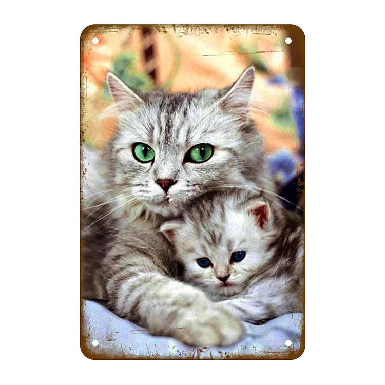 Cat - Mother With Kitty Vintage Tin Signs/Wooden Signs - 7.9x11.8in & 11.8x15.7in