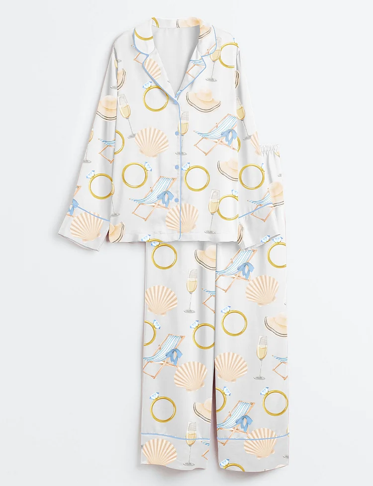 Women&rsquo;s Last Toast On The Coast Bachelorette Summer Beach Print Long Sleeve Satin Pajama Set