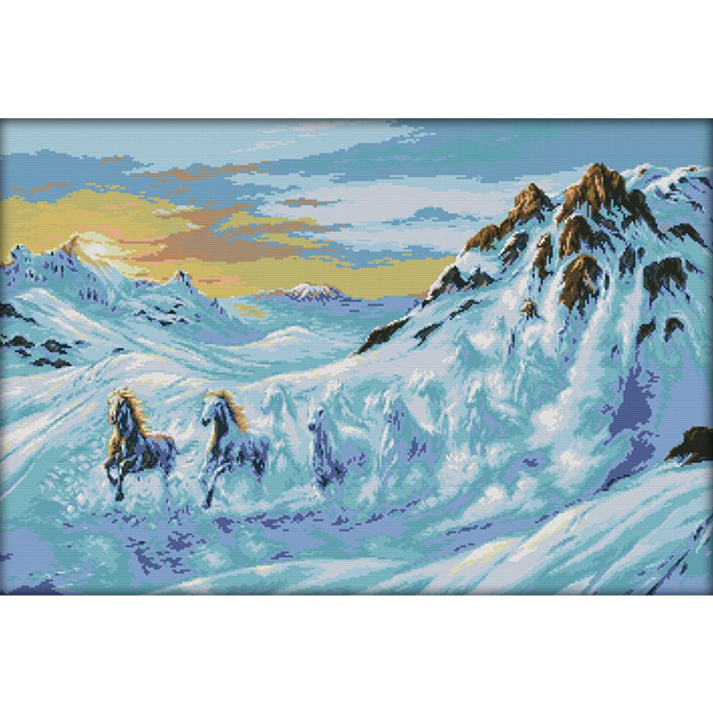

Snow Mountain Running Horse - 14CT Stamped Cross Stitch - 73*52cm, 501 Original