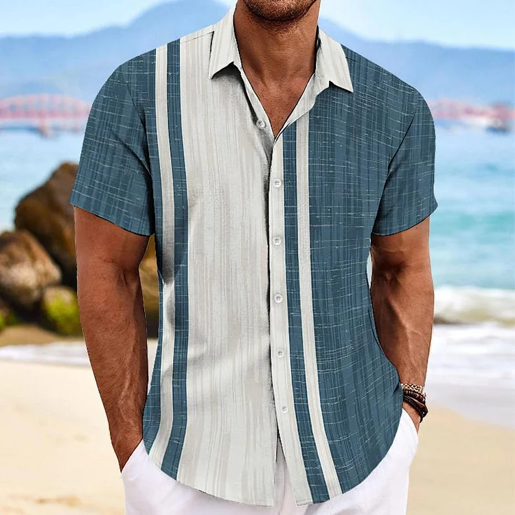 Men's Retro Color Block Print Short Sleeve Shirt 27221148TO
