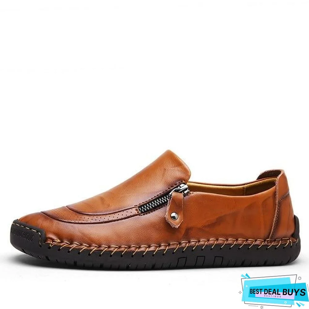 Men's Comfortable Casual Loafers Split Leather Flats Moccasins Shoes