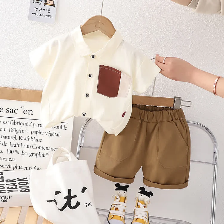 Toddler Boy Polo Collar Shirt and Pants Set