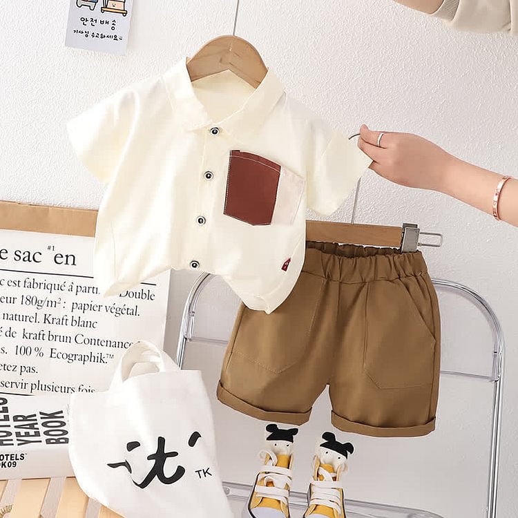Toddler Boy Polo Collar Shirt and Pants Set