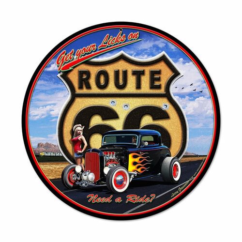 Route 66 - panneaux en étain de forme ronde/panneaux en bois - 30 * 30cm
