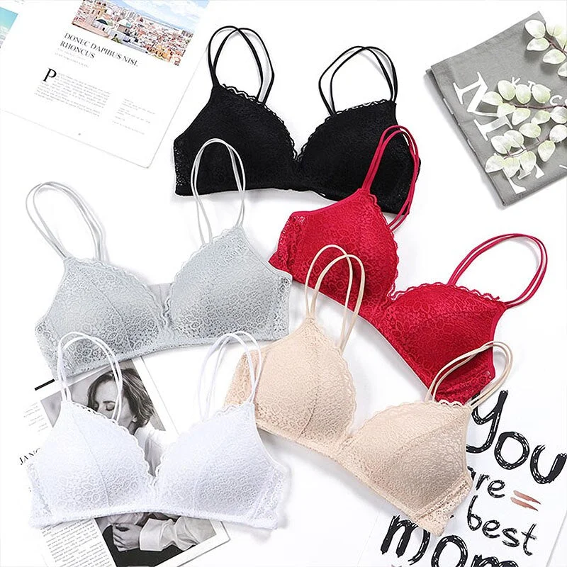 Sexy Lace Bra for Women Push Up Bras Female Bralette Wireless Brassiere Solid Color Floral Lingerie Underwear A/B Cup Back Cross