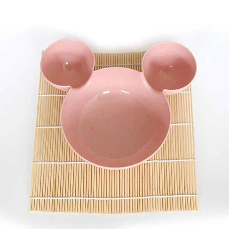3pcs Wheat Straw Baby Cartoon Tableware Set Children's Dishes Kids Dinner Platos Baby Feeding Plate Training Bowl Spoon Fork