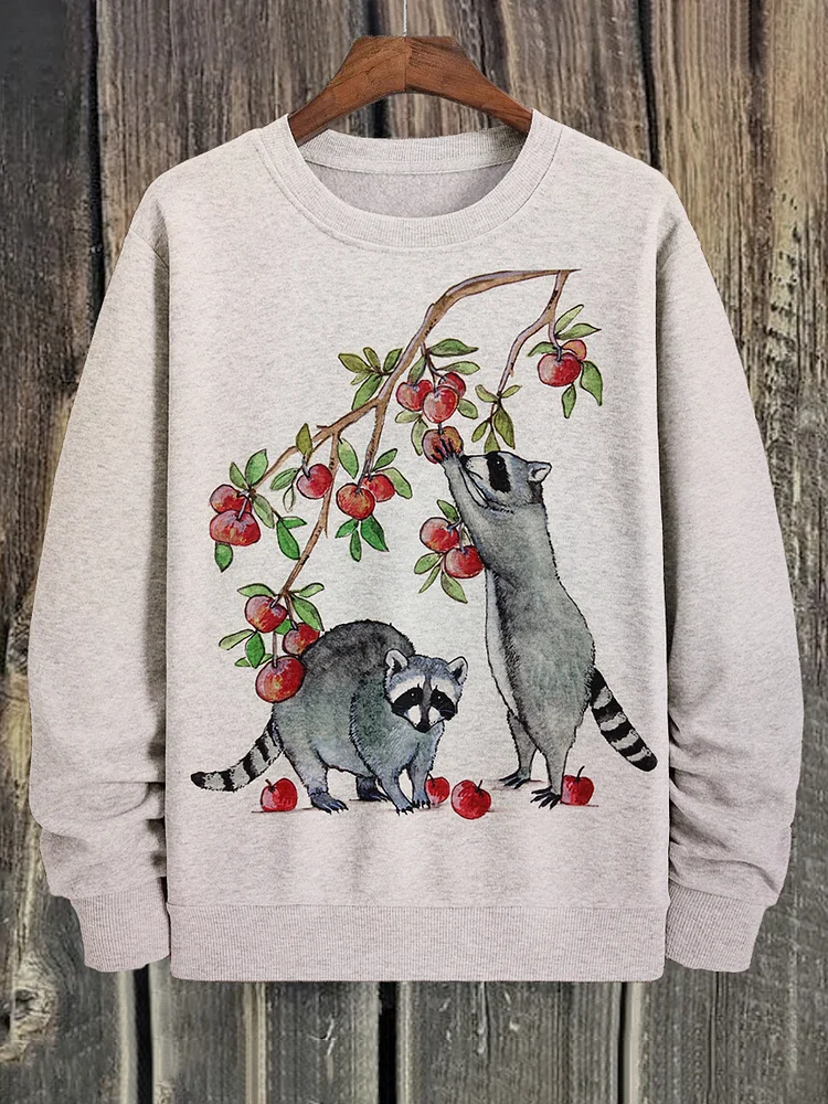 Men's Raccoons and Apples Art Print Casual Sweatshirt