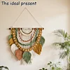 (Finished Product)Bohemian Handmade Leaf Wall Art No Drilling Handmade Craft Macrame Wall Decor Handmade Woven Leaf Tapestry for Apartment Living Room Bedroom Nursery Backdrop