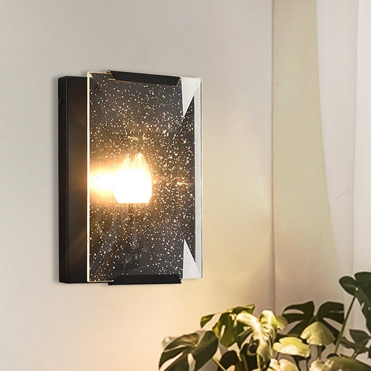 Metal Rectangle Wall Sconce Light Minimalist 1 Head Black/Brass Finish Wall Lighting with Clear/Frostwork Crystal Panel Shade