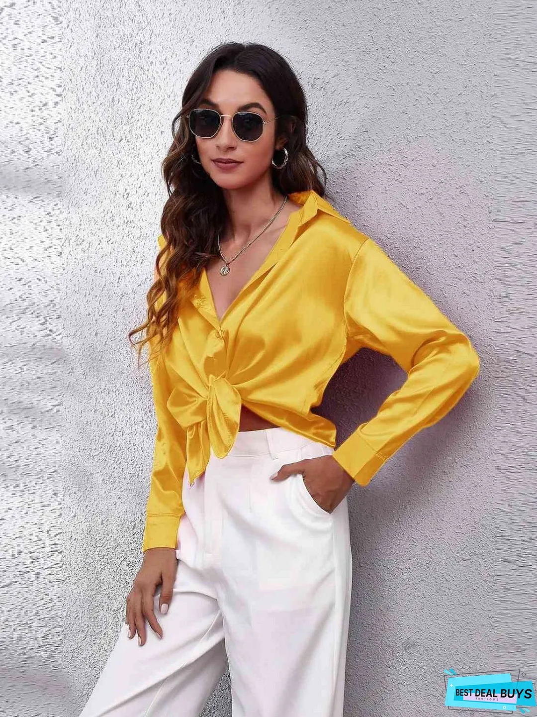Collared Neck Buttoned Long Sleeve Shirt
