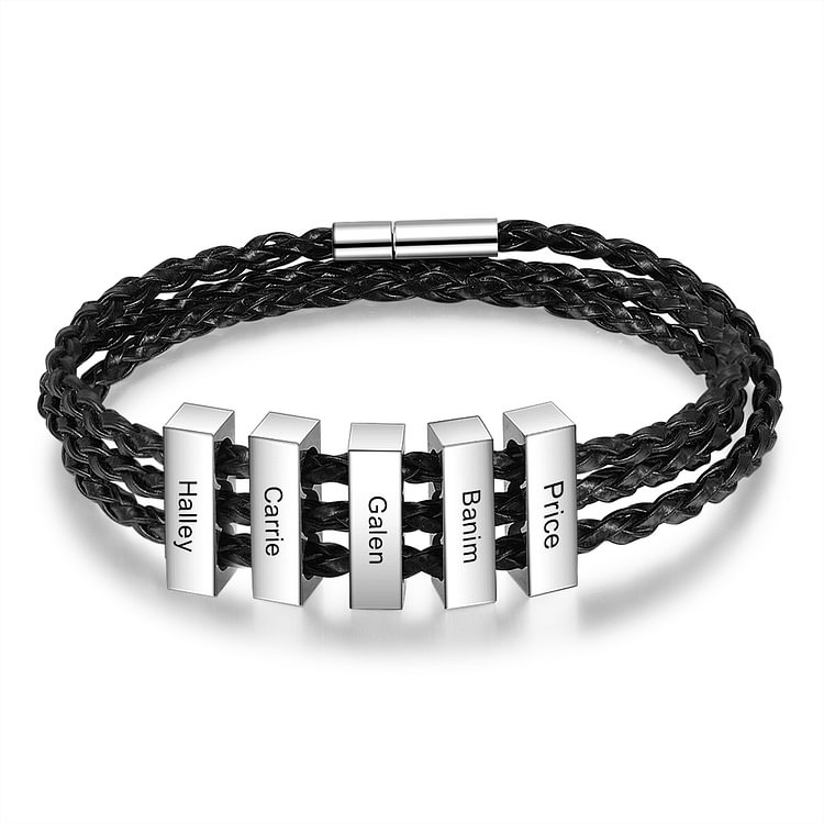 Pulsera de cuero trenzado 5 Pulsera de hombre con 5 nombres personalizados