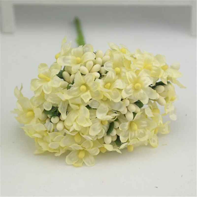 12pcs/lot Cherry Plum Mini Blossom Artificial Silk Baby Breath Bouquet Stamen DIY Scrapbooking Wreath Wedding Decorations