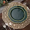 10 Pack | 10" Hunter Emerald Green Plastic Dinner Plates Disposable Tableware Round With Gold Scalloped Rim