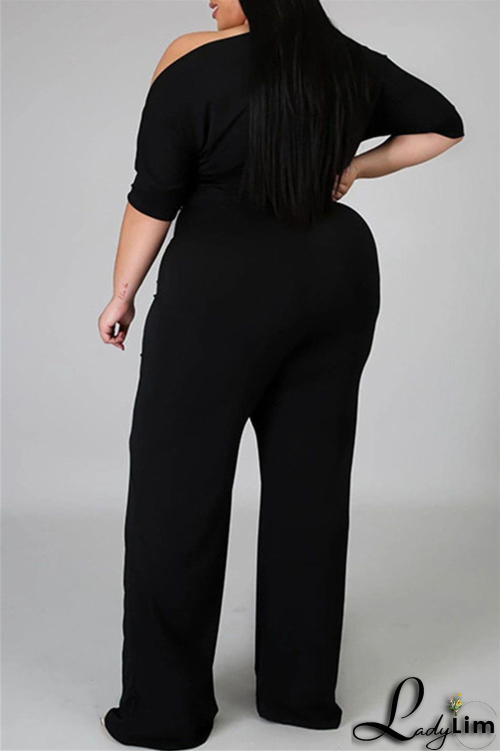 Red Fashion Casual Solid Basic Oblique Collar Plus Size Jumpsuits