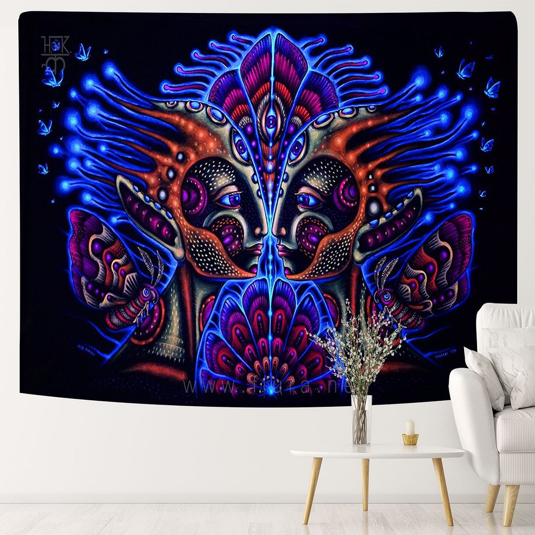 Mushroom Psychedelic Fluorescence Tapestry Wall Hanging Cloth Bedroom Decor Psychedelic Art Poster Glow Under Ultraviolet Light