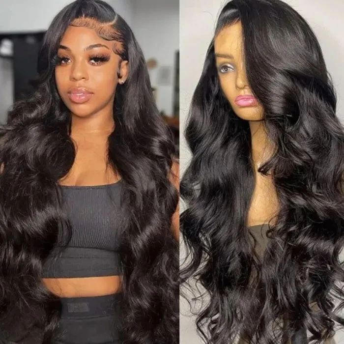 Mega Sale - 90% Off Now - Body Wave HD Invisible Glueless Lace Front Human Hair Wigs 13x4 Natural Color Pre Plucked