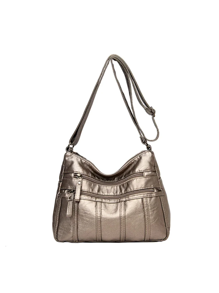 Retro Women Washed PU Crossbody Bag Multi Pocket Shoulder Handbags (Bronze)