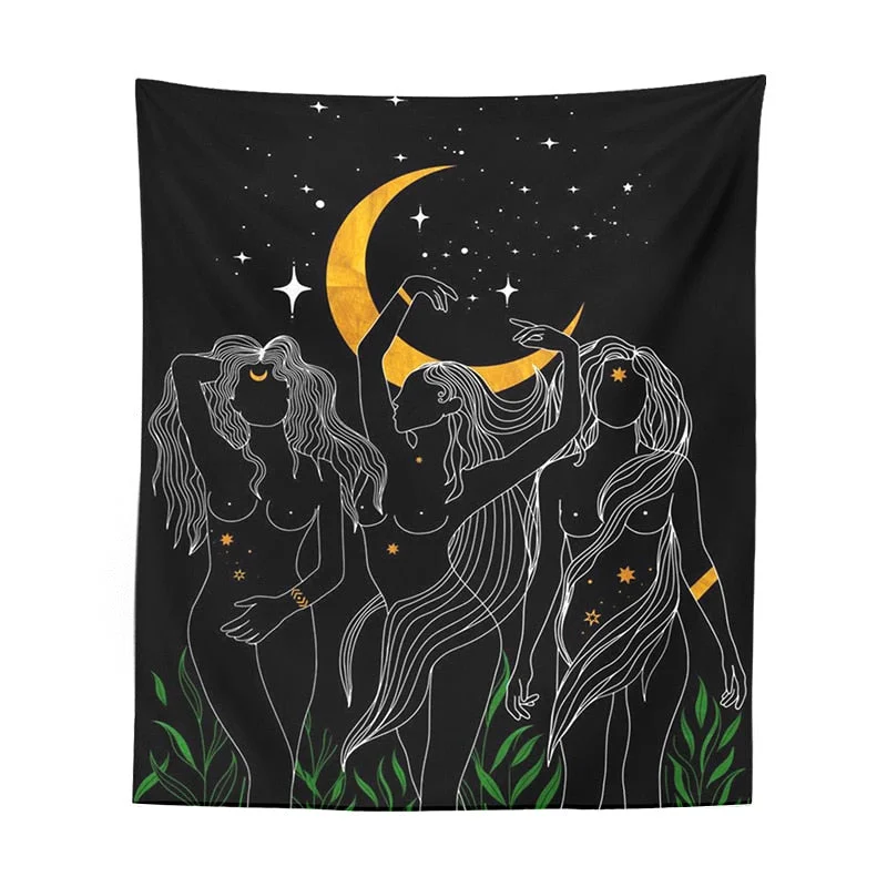 Moon woman Tapestry Wall Hanging Psychedelic Art Tapestries Simple Line Wall Cloth Psychedelic Women Yoga Carpet Boho Decor