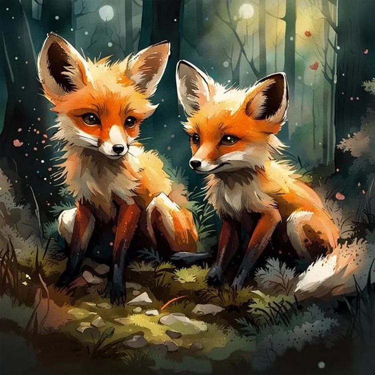 A Pair Of Red Foxes In The Forest 30*30CM (Canvas) Full Round Drill Diamond Painting gbfke