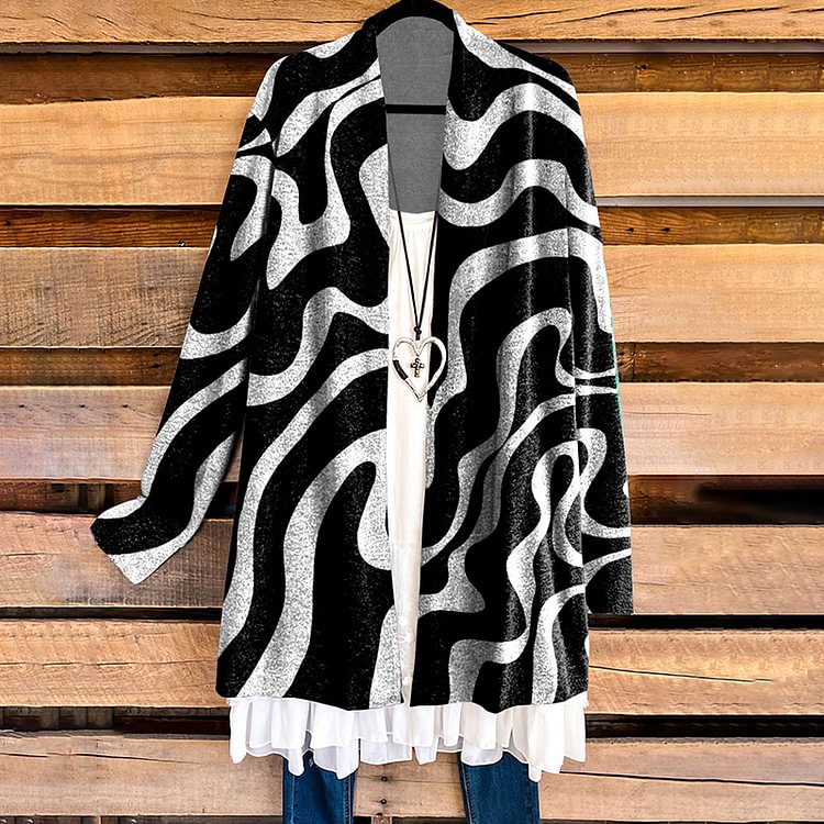Vefave Casual Abstract Striped Print Cardigan