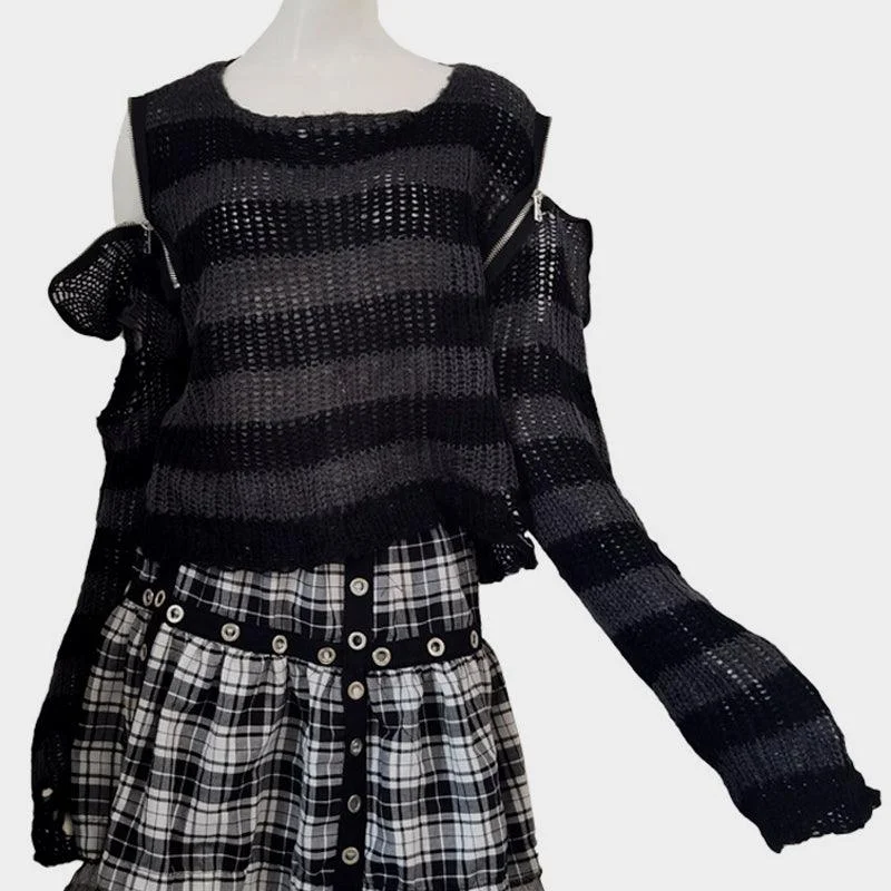 Goth Striped Short Knit Sweater