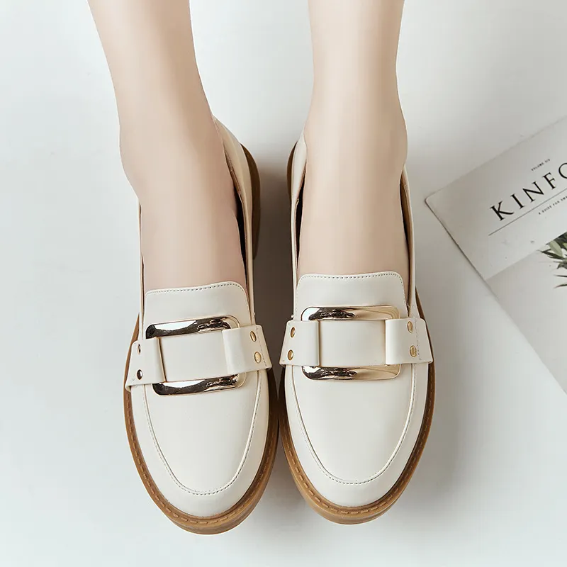 Yyvonne Yyvonne Wind Small Leather Shoes Women In 2023 Autumn And Winter New Square Buckle Leather Shoes Round Head Single Shoes And Velvet Loafer Shoes Women's Shoes