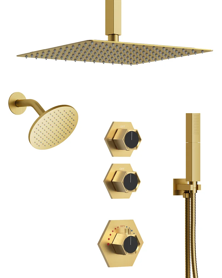 EVERSTEIN SFS-1041-GD12 12'' Dual Shower System with Ceiling Mounted and Rough-in Valve