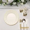 10 Pack | 7.5" Ivory / Gold Flair Rim Plastic Dessert Appetizer Plates, Round Disposable Salad Plates