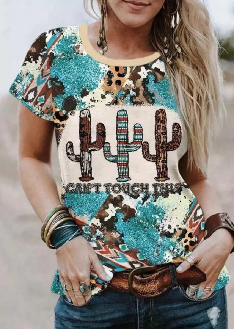 Women's Cowgirl T-Shirt Aztec Geometric Leopard Print Short Sleeve Western T Shirt
