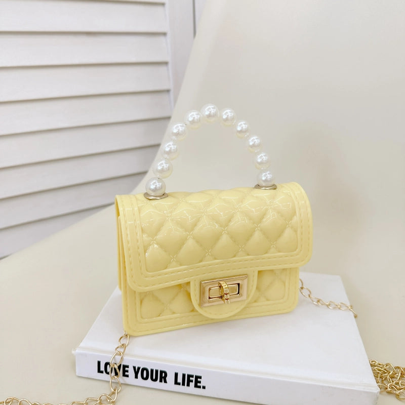 Women’s Small PVC Lattice Elegant Square Lock Clasp Jelly Bag