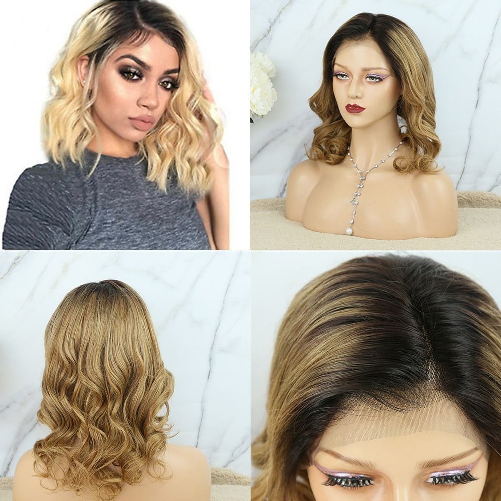 Glueless Wig With Elastic Belt|🔥Lace Front Ombre Natural Wave Short Bob Wigs Shoulder Length Wig For Women US Mall Lifes