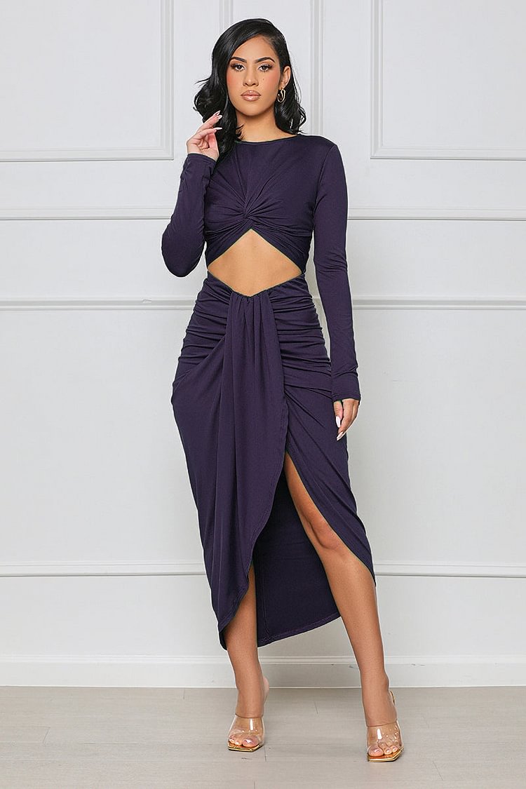 Front Cut Out Wrapped Asymmetric Midi Dresses