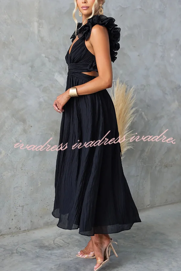 Luxe Lady Floral Ruffle Detail Back Lace-up Elastic Waist Maxi Dress