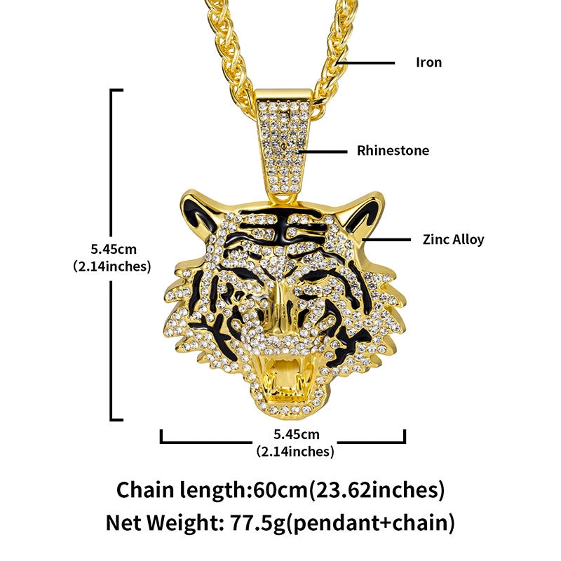 Hip-Hop Tiger Iron Zinc Alloy Inlay Rhinestones Men’s Charms Pendant Necklace