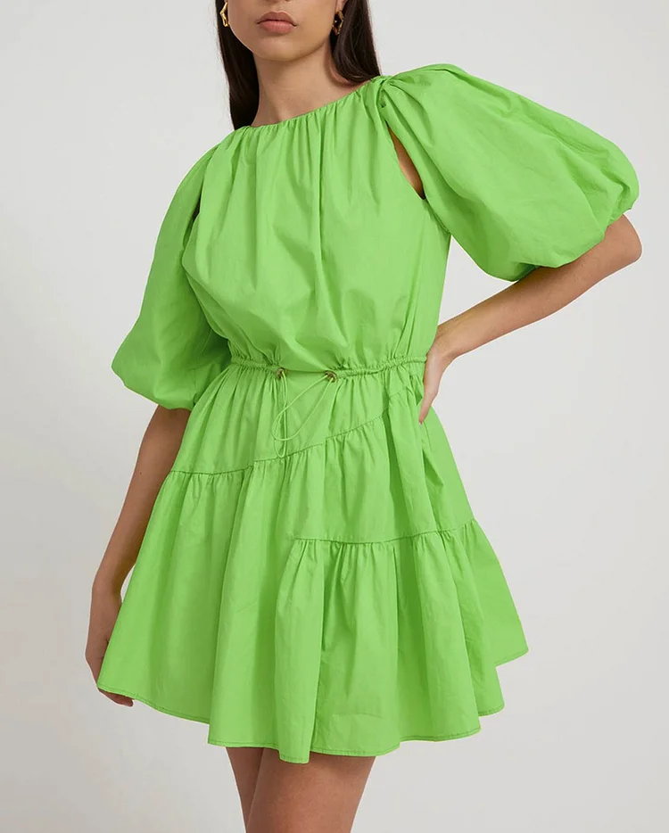 Niche Backless Bubble Sleeve Cotton Mini Dress - yankia